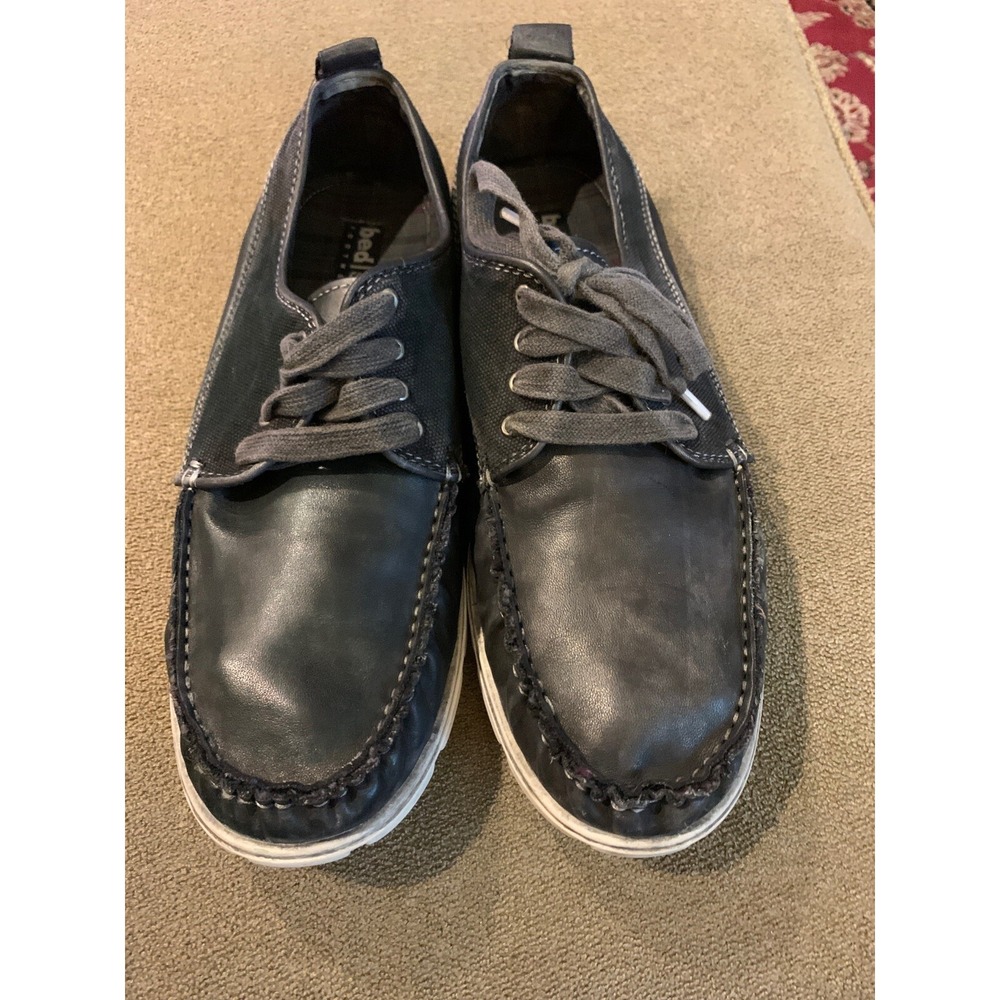 Men's Dark Grey Canvas Leather Bed Stu Boat Loafer Sneakers Size 10.5 (TD)